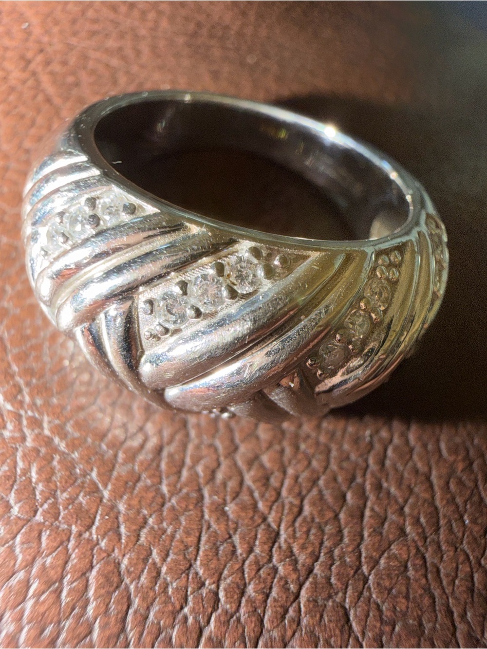 Sterling Silver 925 Braided Pave Cubic Zirconia Dome Ring EUC